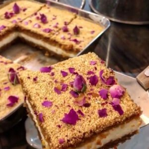 بسبوسة الحليب المحموس بالحشوه البيضاء