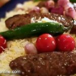 كباب اللحم مع الأرز بالزعفران