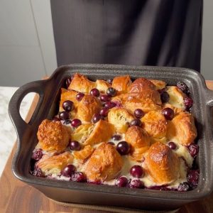 Blueberry croissant pudding