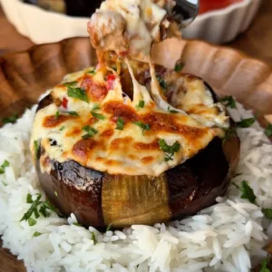 صينية الباذنجان باللحمة المفرومة وسبانخ